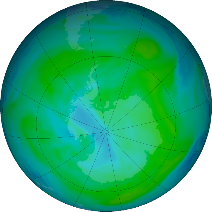 Antarctic ozone map for 21 January 2018